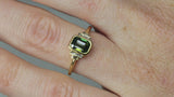 Video fo Art deco ring with  Forest Green Teal Sapphire & Baguette Diamonds on finger