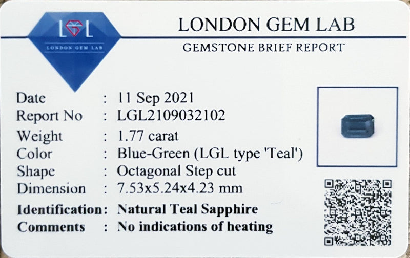 Art Deco - Blue Teal Sapphire & Baguette Diamonds Ring lab certificate