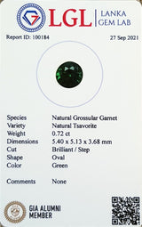 Emerald Green Tsavorite & Diamonds Ring lab certificate