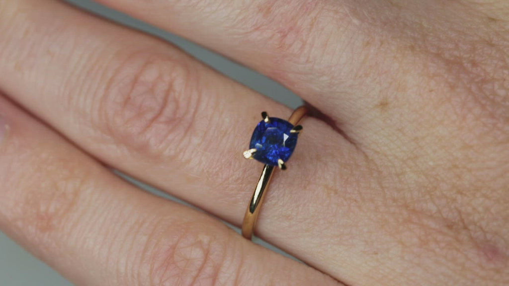 Video of Solitaire Cushion Royal Blue Sapphire Ring