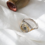 Daintree | "Cosmic Zen" | Hand-sculpted Platinum Signet with Natural Colour Change Alexandrite front side view