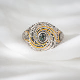 Daintree | "Cosmic Zen" | Hand-sculpted Platinum Signet with Natural Colour Change Alexandrite front view daylight