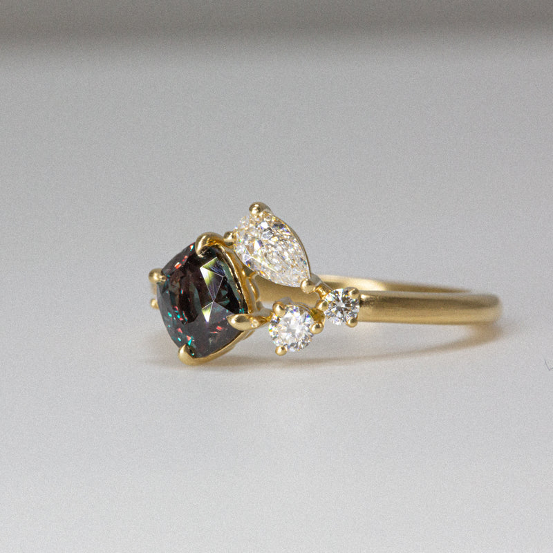 Daintree | Asymmetry  - Alexandrite & Diamonds - white light side view
