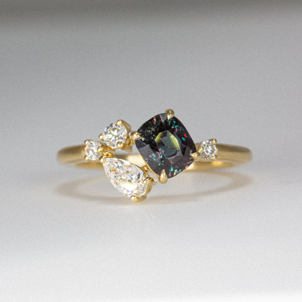 Daintree | Asymmetry  - Alexandrite & Diamonds front view white light