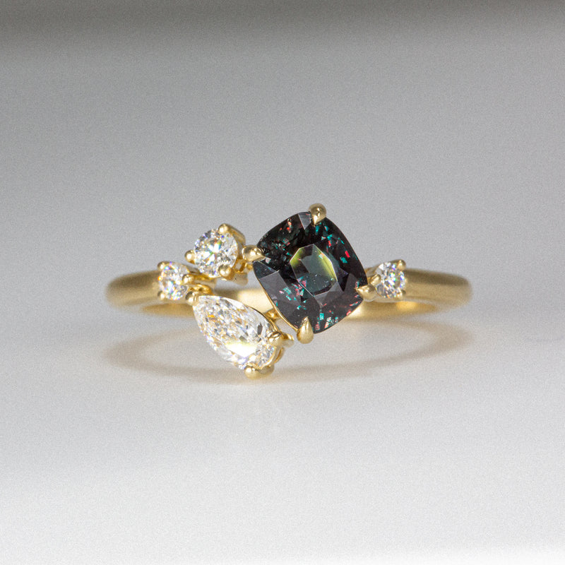 Daintree | Asymmetry  - Alexandrite & Diamonds front view white light
