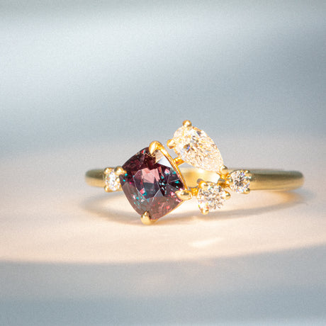 Daintree | Asymmetry  - Alexandrite & Diamonds front view warm light