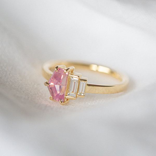 Kimberley | "Pink Deco" | Natural Pink Sapphire & Diamonds Ring side view