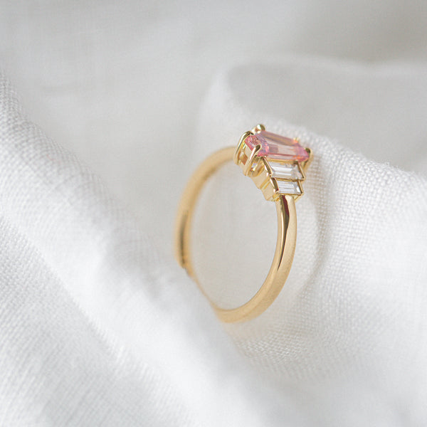 Kimberley | "Pink Deco" | Natural Pink Sapphire & Diamonds Ring side view 2
