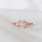 Kimberley | 'Grace of Sakura' | Natural GIA Certified I,VVS1,EX Diamond & Pastel Pink Sapphires Ring front view