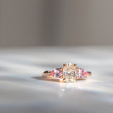 Kimberley | 'Grace of Sakura' | Natural GIA Certified I,VVS1,EX Diamond & Pastel Pink Sapphires Ring sunlight view