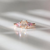 Kimberley | 'Grace of Sakura' | Natural GIA Certified I,VVS1,EX Diamond & Pastel Pink Sapphires Ring sunlight view