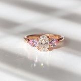 Kimberley | 'Grace of Sakura' | Natural GIA Certified I,VVS1,EX Diamond & Pastel Pink Sapphires Ring sunlight reflections