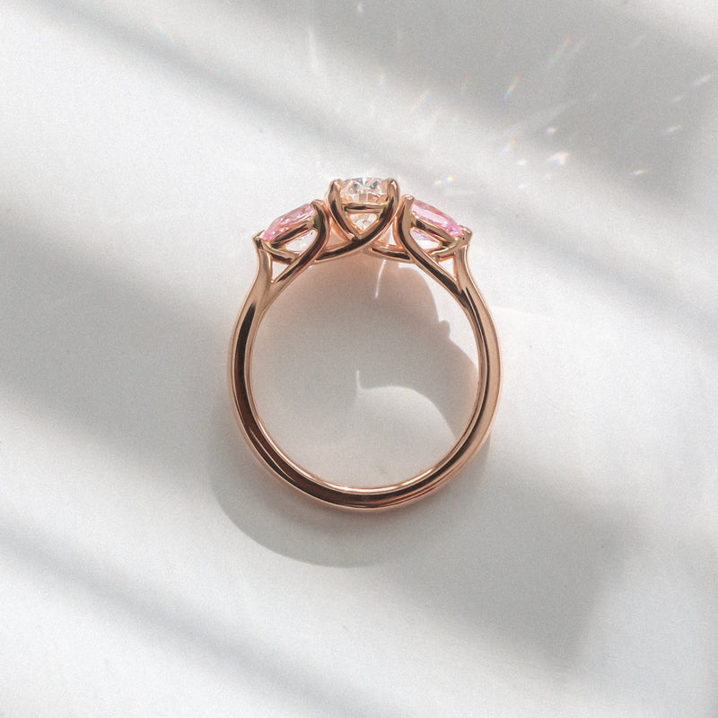 Kimberley | 'Grace of Sakura' | Natural GIA Certified I,VVS1,EX Diamond & Pastel Pink Sapphires Ring basket view