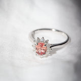 Kimberley | 'Pantai Merah' | Padparadscha Sapphire Halo Ring front soft light view