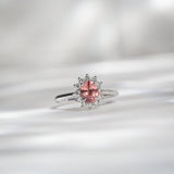 Kimberley | 'Pantai Merah' | Padparadscha Sapphire Halo Ring front shadow light view