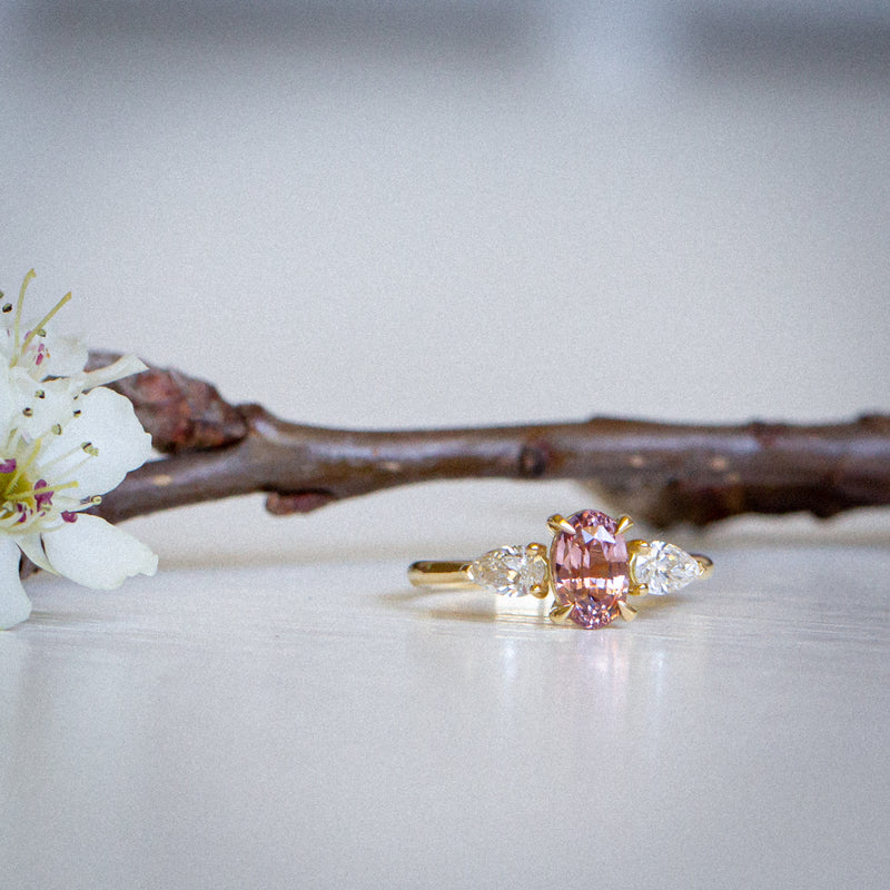 Kimberley | Lotus - Pastel Padparadscha Ceylon Sapphire & Diamonds Front View