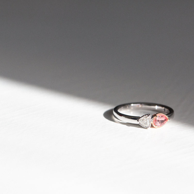 Kimberley | Desert Sunset - Padparadscha Sapphire & Diamond in sunlight