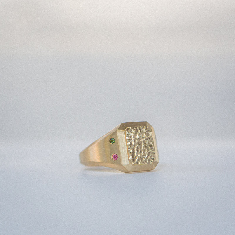 Byron Bay | Hammered Lines - Birthstone Signet Ring side view spinel and tourmaline