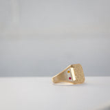 Byron Bay | Hammered Lines - Birthstone Signet Ring side view - ruby and citrine