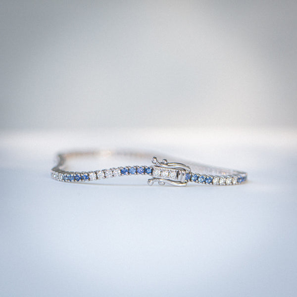 Indian Ocean | 2.4Ctw+ Ceylon Blue Sapphires & Diamonds Tennis Bracelet View 1