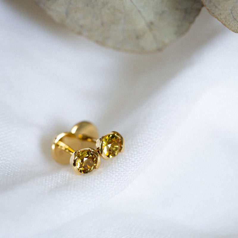 Byron Bay | Heart of the Sun Studs - Yellow Sapphires Closeup Side View