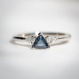 Daintree | "Urals I" | Natural Russian Alexandrite & Diamond Trilogy Ring front view closeup in daylight