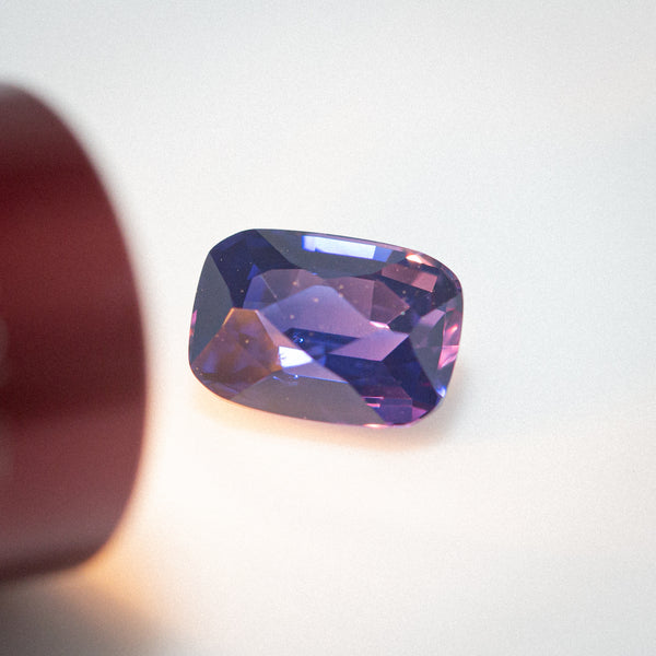 1.19Ct Violet Blue Colour Change Ceylon Sapphire | 'Twilight in Pienza' | Cushion Shape side view
