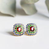 Kimberley | Trinity - Red Spinels, Tsavorites & Ceylon Sapphires Earrings Side by side view