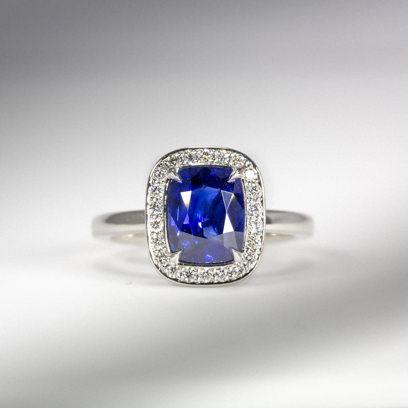 Indian Ocean | Royal Blue Halo - Royal Blue Sapphire & Diamonds Ring front view