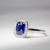 Indian Ocean | Royal Blue Halo - Royal Blue Sapphire & Diamonds Ring side view