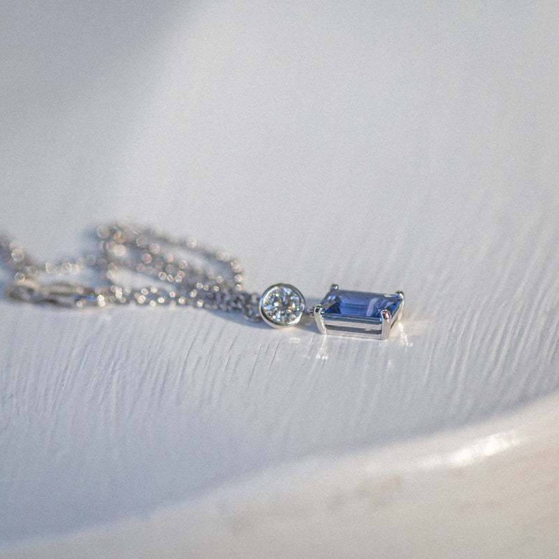 Indian Ocean | Blue Symphony - Natural Ceylon Blue Sapphire and Diamond Pendant side view