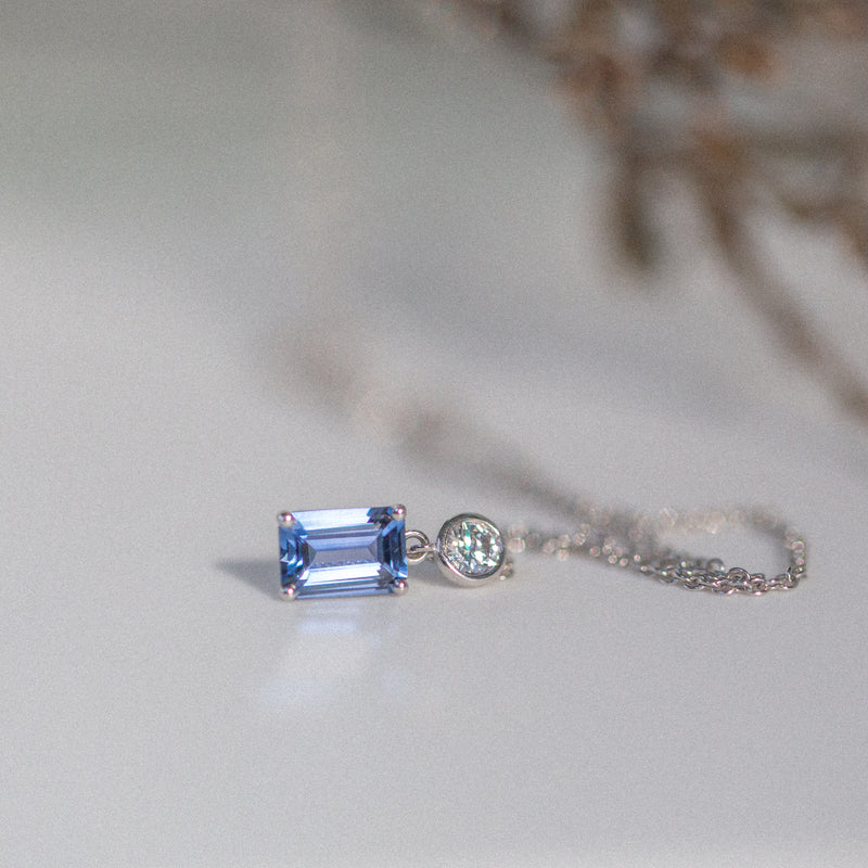 Indian Ocean | Blue Symphony - Natural Ceylon Blue Sapphire and Diamond Pendant angled view