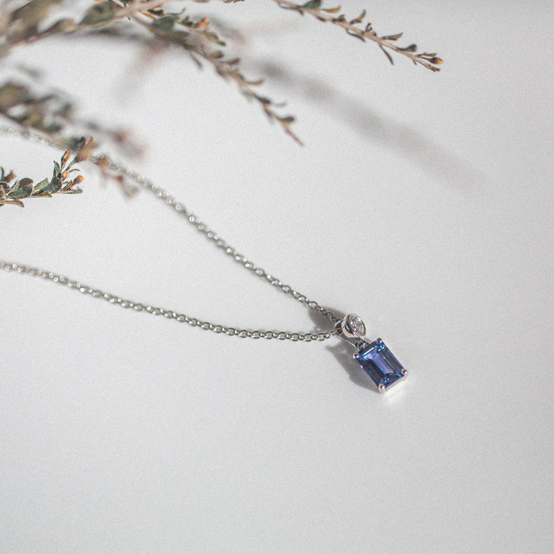Indian Ocean | Blue Symphony - Natural Ceylon Blue Sapphire and Diamond Pendant hanging