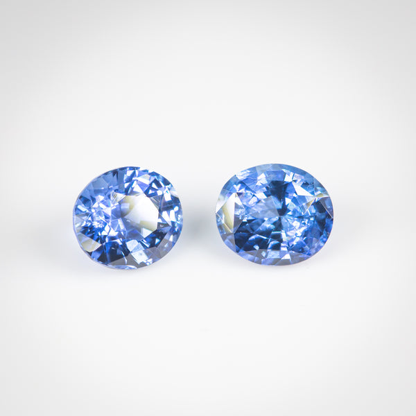 2.43Ctw+ Pair of Cornflower Blue Ceylon Sapphires | "A Swaying of Cornflowers" | Oval Shape side view