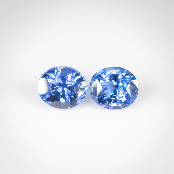 2.43Ctw+ Pair of Cornflower Blue Ceylon Sapphires | "A Swaying of Cornflowers" | Oval Shape front view