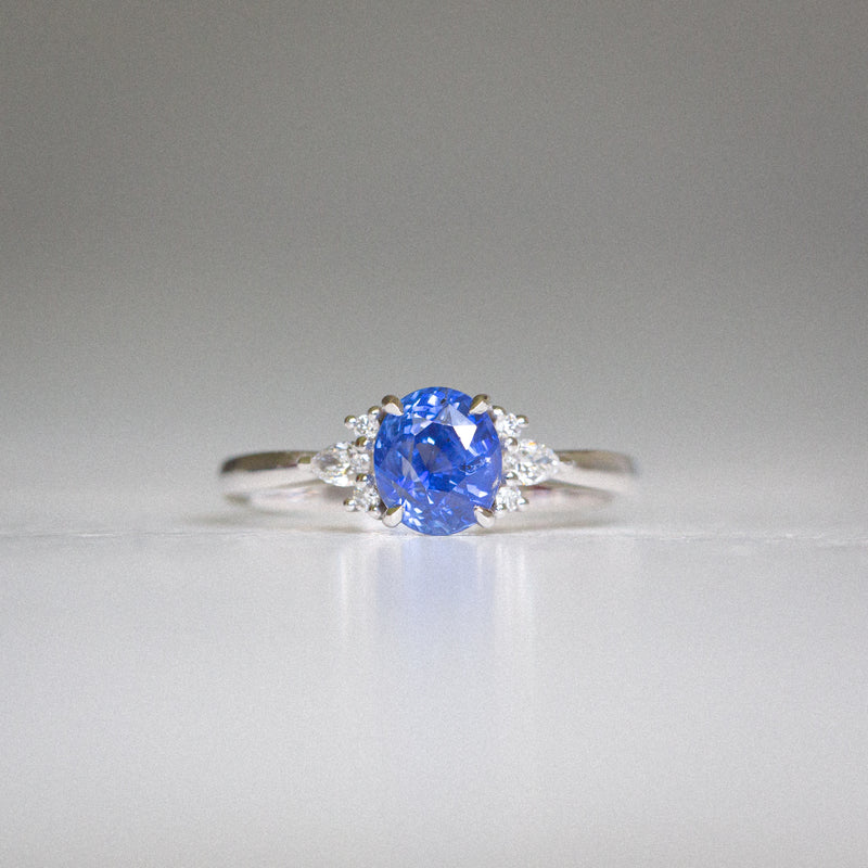 Indian Ocean | Cornflower Blue Cluster - Sapphire & Diamond Cluster Ring Front view