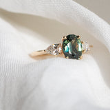Daintree | The Forest, the Sun, and the Ocean - Parti Teal Green Sapphire & Diamonds Ring side view