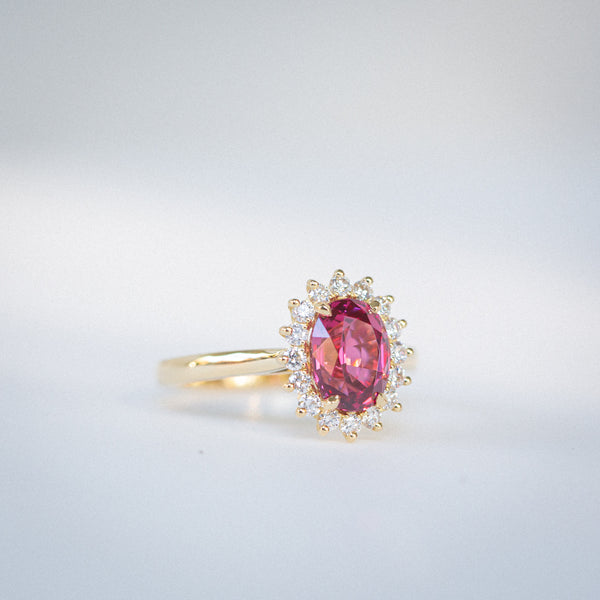 Kimberley | Wildflower - Reddish Pink Burmese Spinel & Diamonds Halo Ring side view
