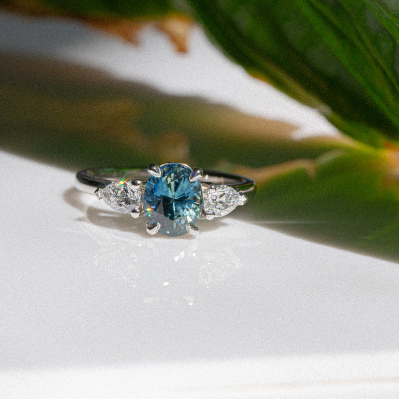 Daintree | Jungle Teal | Teal Blue Sapphire & Diamonds indoors light
