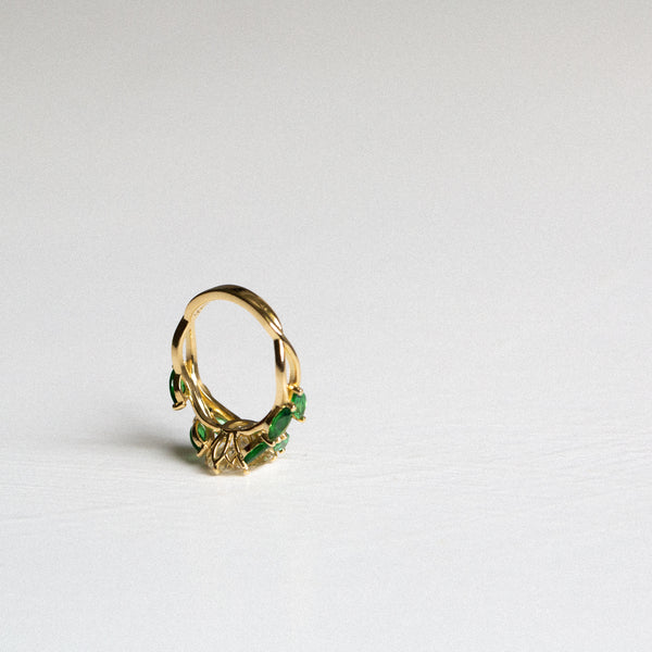 Daintree | Entwined Lotus - White Sapphire & Tsavorites Ring entwined band