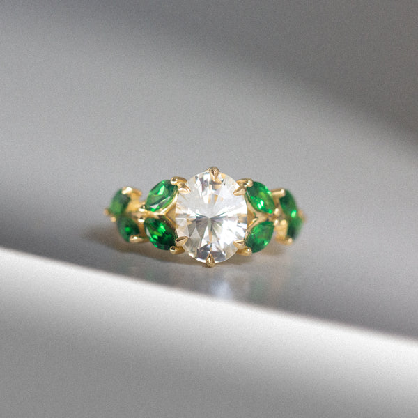 Daintree | Entwined Lotus - White Sapphire & Tsavorites Ring Front view