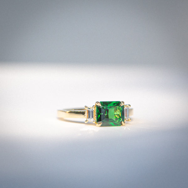 Daintree | Lush Kijani Green Tsavorite & Diamonds Art Deco Ring front view