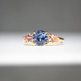 Indian Ocean | Blue Lotus | Blue & Padparadscha Pink Ceylon Sapphires Ring front view
