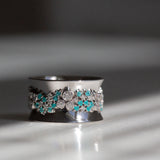 Indian Ocean | Paraiba Cluster - Neon Blue Paraiba Tourmaline & Diamonds Eternity Ring closeup