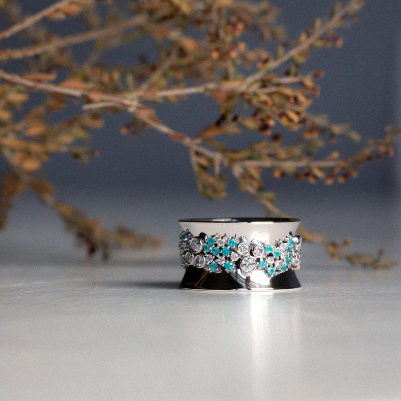 Indian Ocean | Paraiba Cluster - Neon Blue Paraiba Tourmaline & Diamonds Eternity Ring