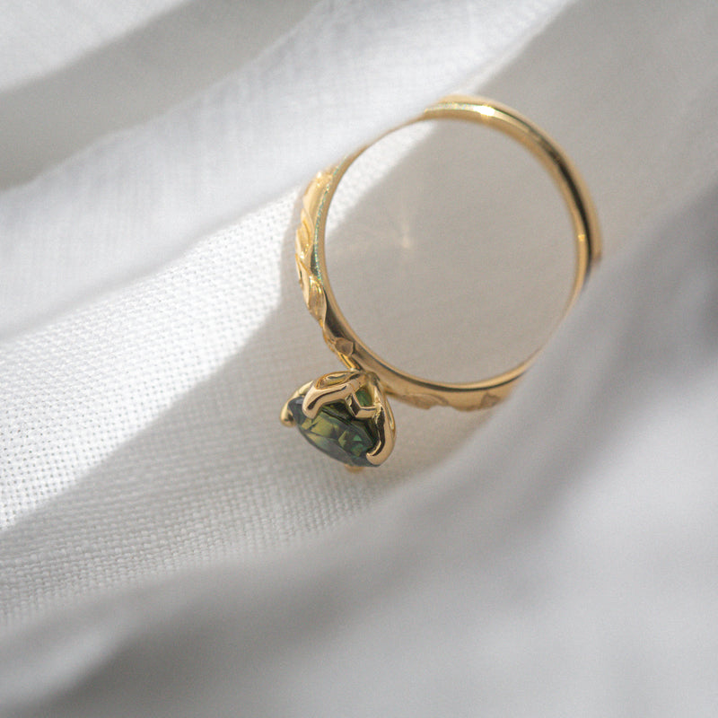 Daintree | "Gum Forest" | One of One | Hand Engraved Green Australian Sapphire Ring art view