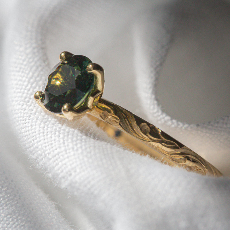 Daintree | "Gum Forest" | One of One | Hand Engraved Green Australian Sapphire Ring 1