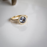Indian Ocean | Violet Grey Spinel & Diamond Halo side profile