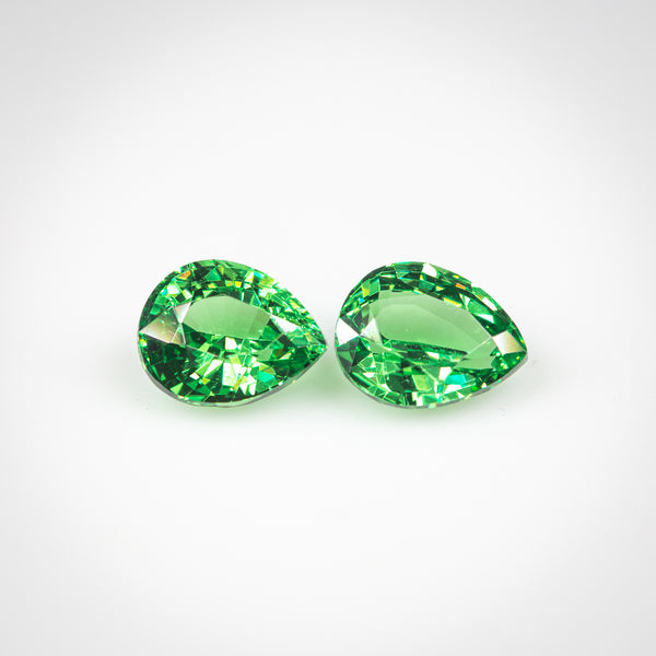 1.98Ctw Pair of Emerald Kijani Green Tsavorites | "Val D’Orcia" | Pear Shape front view