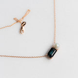 Indian Ocean | God of Small Things - Indicolite Teal Tourmaline & Akoya Pearl top down closeup